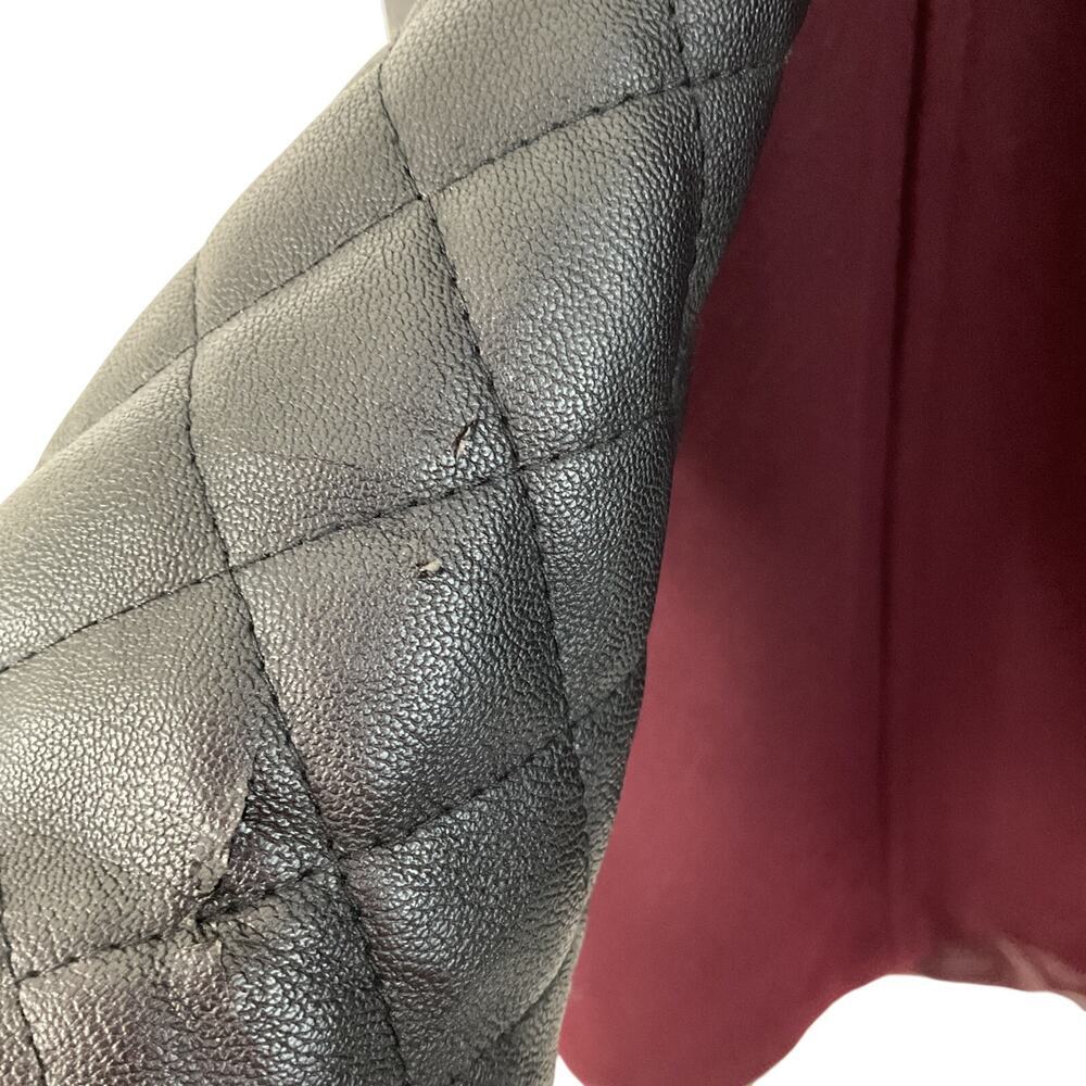 Michael Kors Moto Wool Coat Burgundy Maroon Black Leather Sleeves Size 12 - Picture 7 of 8